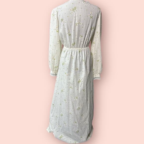 Vtg 70’s Prairie Wrap Dress Women Large Daisy Maxi Cottagecore Lace Long Sleeve - Picture 3 of 7